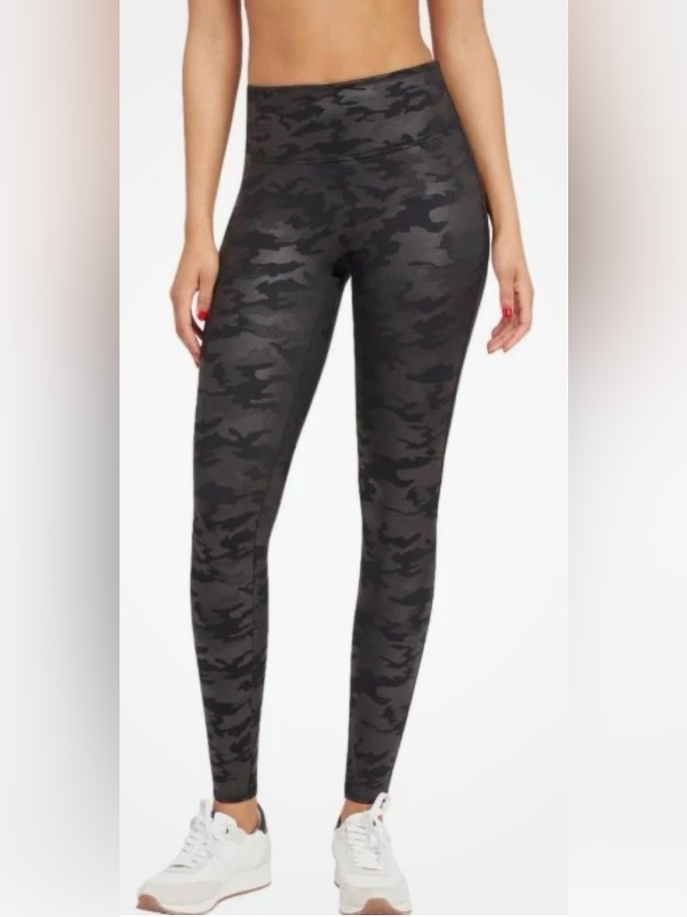 SPANX Faux Leather Camo Leggings Matte Black Camo Medium Not On Amazon